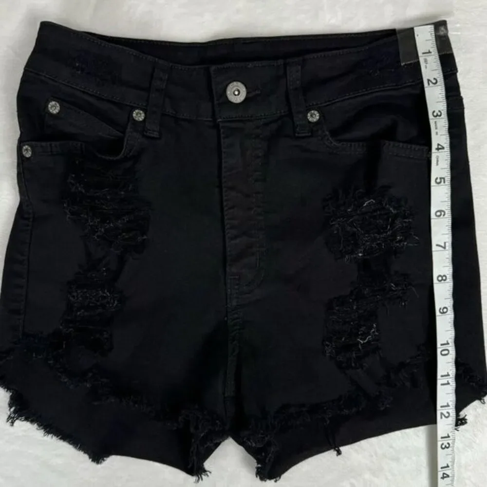 Carmar Black High Waist Jean Shorts Size 26 Destroyed‎ Denim Booty Shorts Ripped